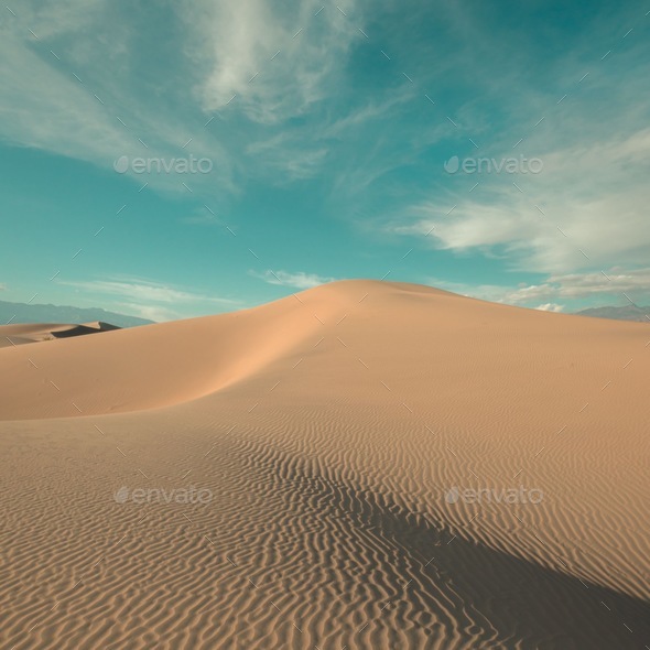 Beautiful scene of large space of dune sandy land, Sahara against a cloudy  sky on a sunny day Stock Photo by wirestock