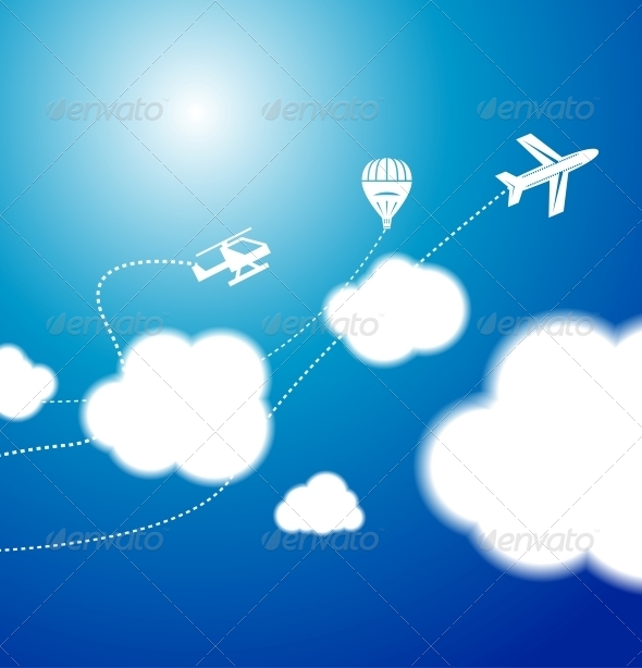 White clouds in the blue clear sky. Vector backgro - Backgrounds Decorative