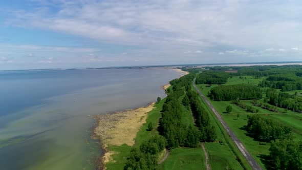 Aerial View Coastline Of Huge Lake