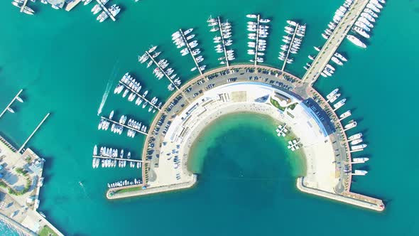 View from above of modern semicircular docks of Sukosan marine, Croatia alt