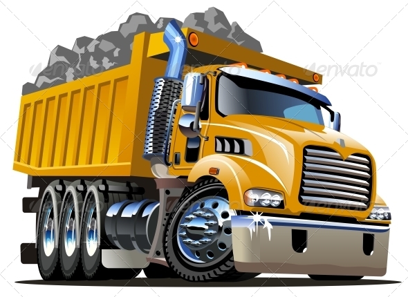 Vector Cartoon Dump Truck - Man-made Objects Objects