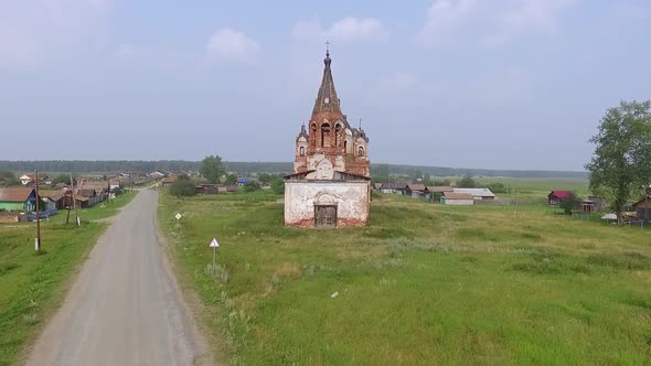 Aerial view of Old ruined abandoned church in a village 01 alt