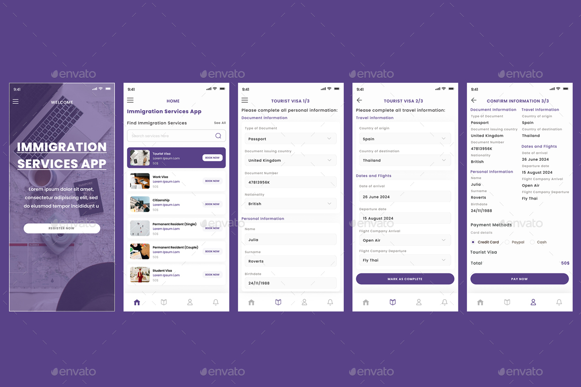 Immigration, Tourist Work Visa Permit Services App,  Elements