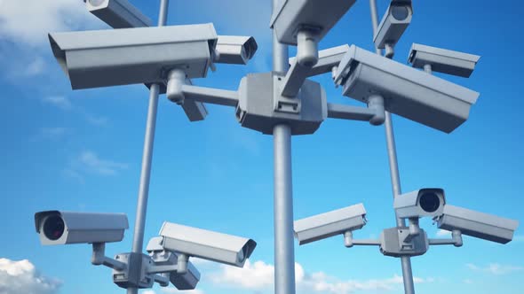 Security cameras monitoring the private property, observe and record the video. alt