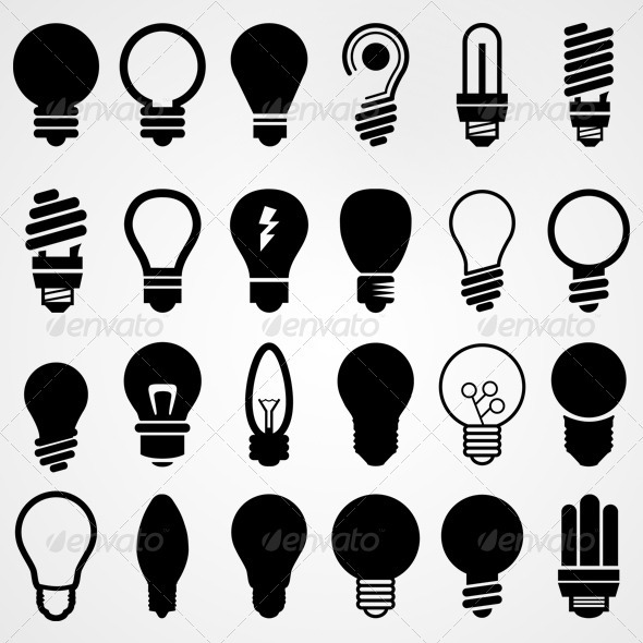 Lightbulbs Silhouettes Set - Man-made Objects Objects