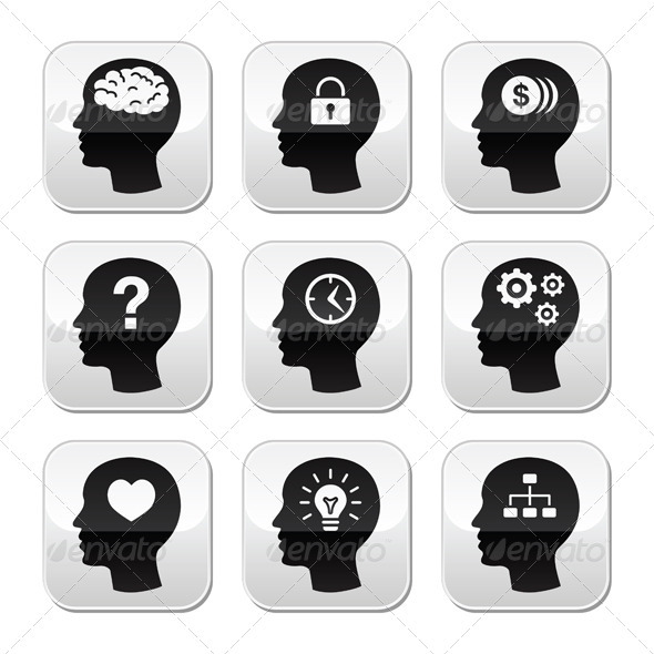Head brain vector buttons set - People Characters