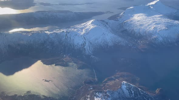 Beautiful aerial view of Bodo Saltstraumen, Bodo Norway northern Norway, snow capped mountains and g alt