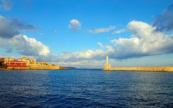 Entrance to the port of Chania - Stock Photo - Images