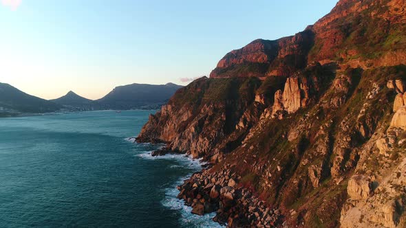 Aerial View of the Steep Cliffs of Chapman's Peak Running Into the Ocean