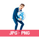 3D Cartoon Businessman Lifting Heavy Earth