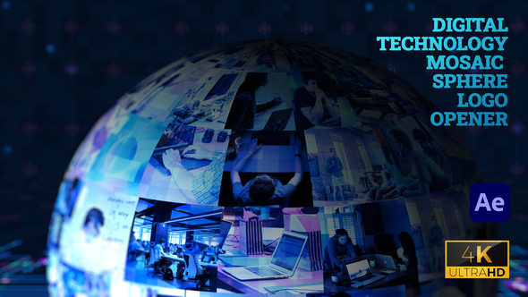 Digital Technology Mosaic Sphere Logo Opener Elements template preview