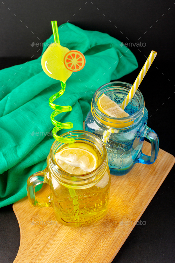 a front view lemon cocktail fresh cool drink inside glass cups sliced