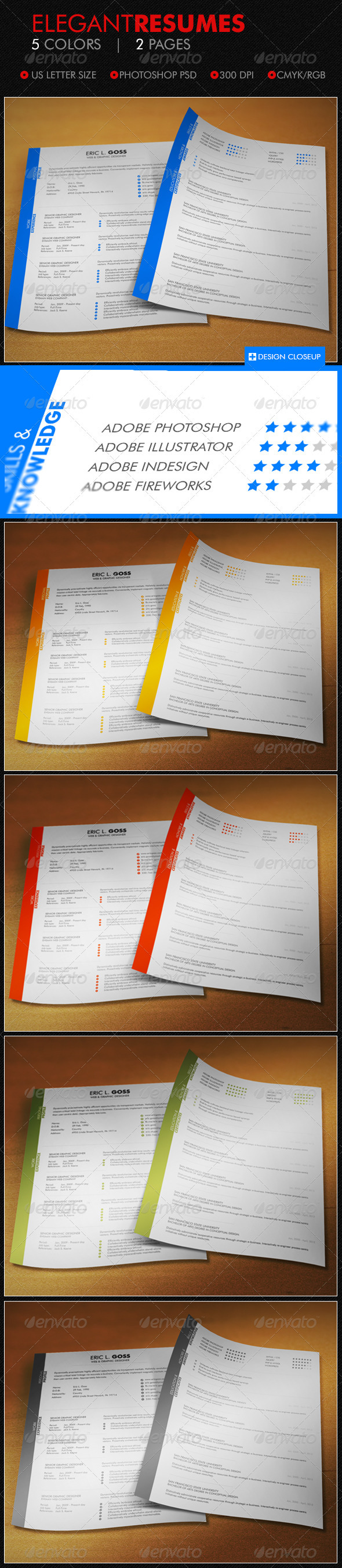 Elegant Resumes - 5 Colors - Resumes Stationery