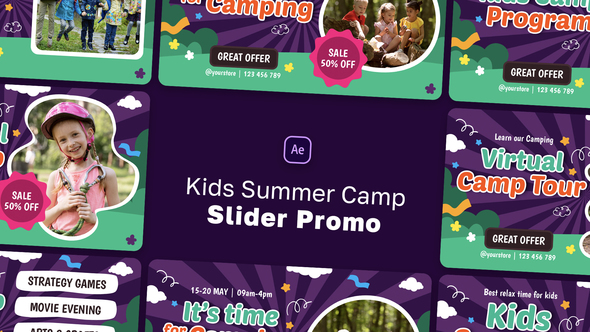 Kids Summer Camp Slider Promo Video Displays template preview