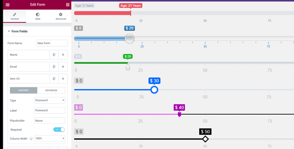 elementor range slider preview