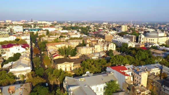 Aerial Drone Footage of Kherson City Town Green Trees Dormitory Ukraine