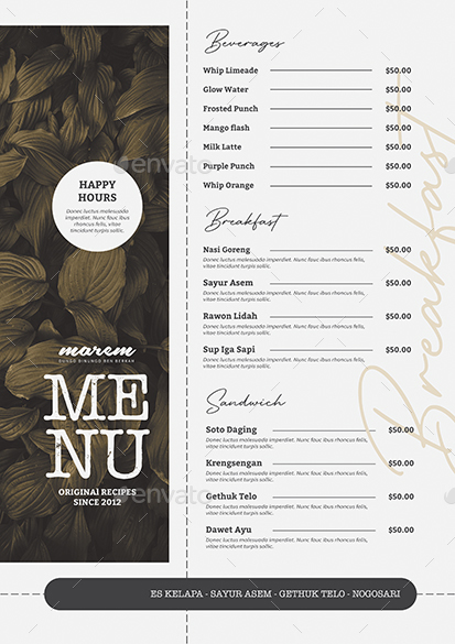 Minimalist Food Menu, Print Templates | GraphicRiver