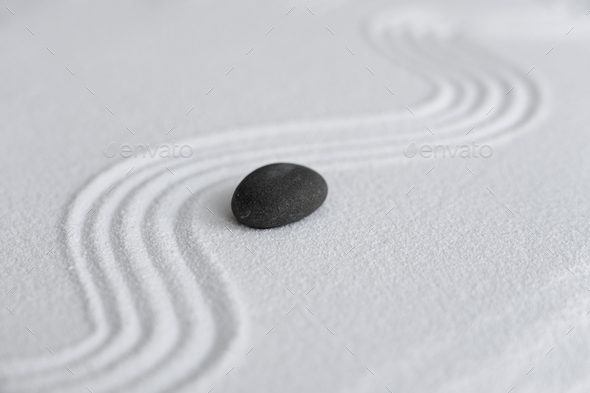 Zen Garden,Grey stone on White Sand Wave Pattern,Rock Sea Stone on Sand texture with line pattern