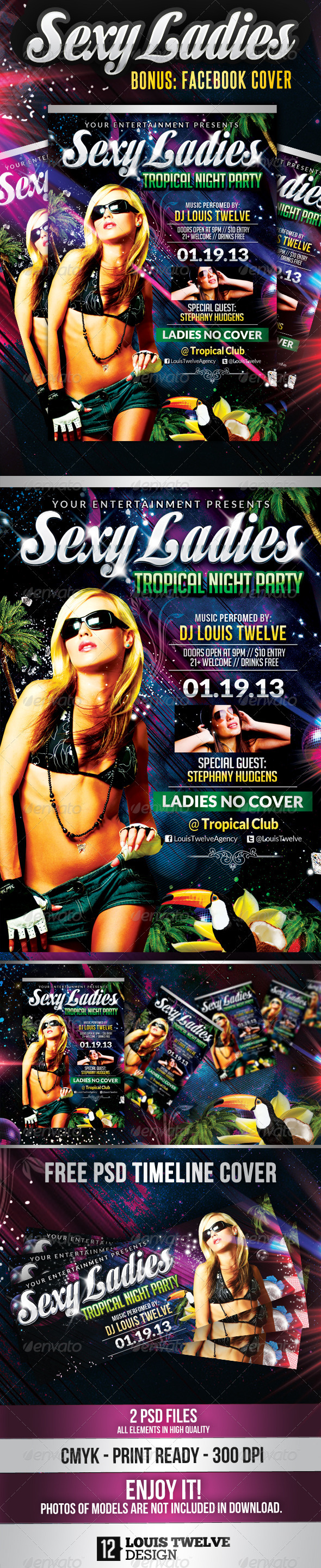 Sexy Ladies Tropìcal Night | Flyer + FB Cover - Clubs & Parties Events