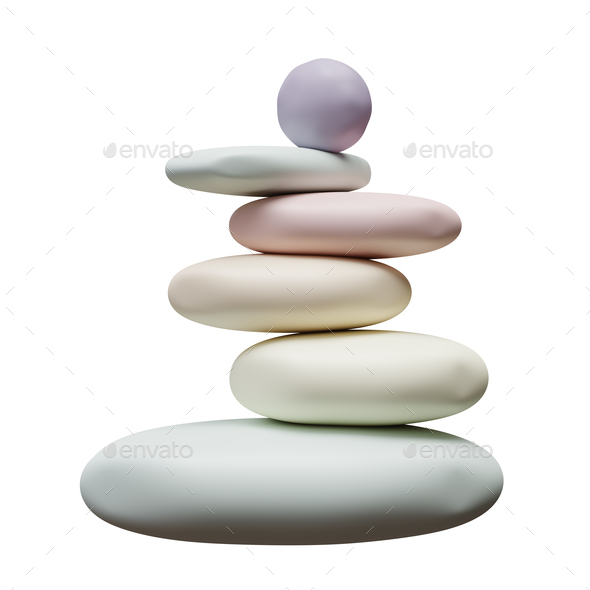 Zen stones isolated on white background, Balancing pebbles pyramid stack