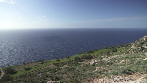 Panoramic View of Blue Mediterranean Sea and Dingli Cliffs on Sunny and Windy Day