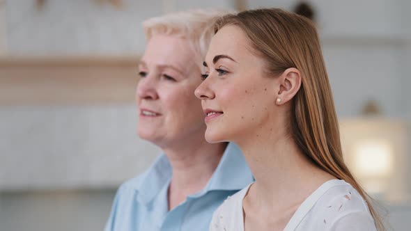Headshot Closeup Profile Faces Happy Dreamy Beautiful 2 Two Age Generations Women alt