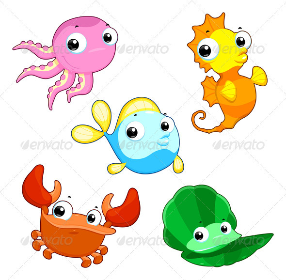 Happy sea family. - Animals Characters