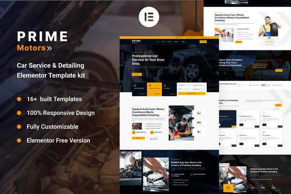 PrimeMotors - Car Detailing Services & Car Repair Elementor Template Kit