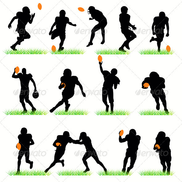American Football Players Silhouettes Set - People Characters
