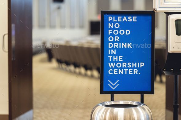 Blue sign with restrictions in a spiritual worship or prayer center.