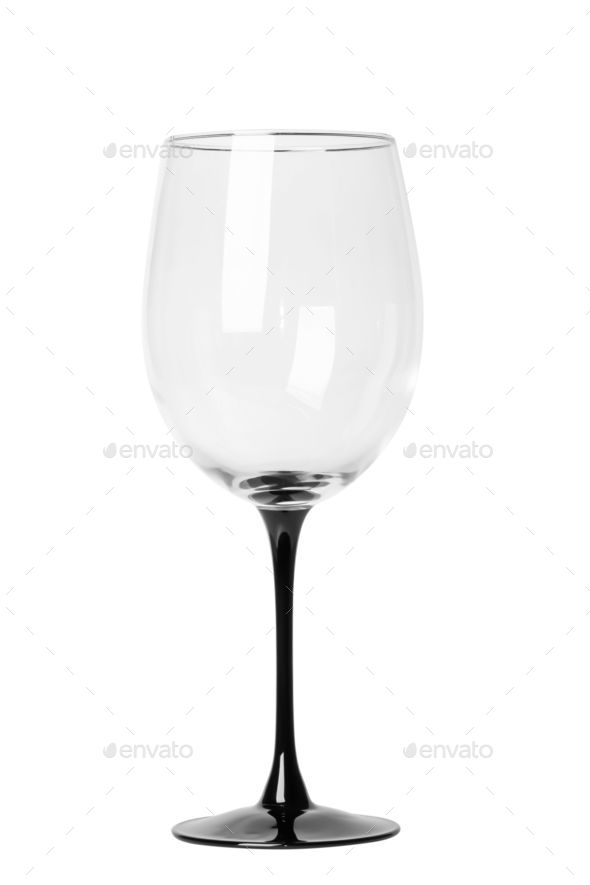 Empty clear wine glass without a stem, isolated against a white background
