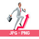 3D Character Businessman With Briefcase Running on Growing Arrow