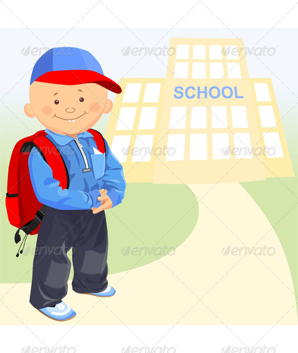 Vector of the little boy goes to schooll - People Characters