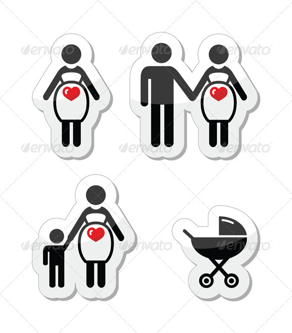 Pregnant woman vector icons set - People Characters