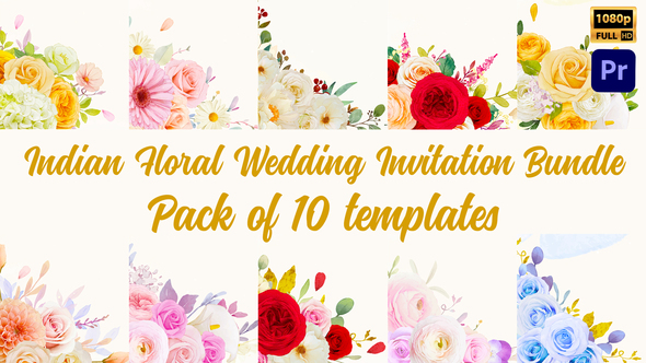 Indian Floral Wedding Invitation Bundle – Pack of 10 templates_MOGRT