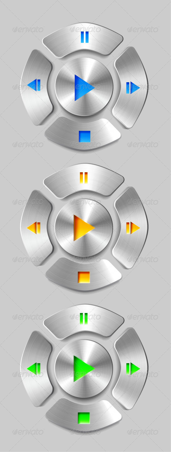 Vector Brushed Metal Media Player Buttons - Technology Conceptual