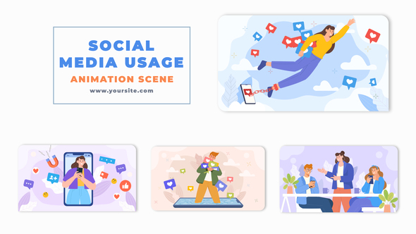 Social Media Usage 2d Character Animation Scene
