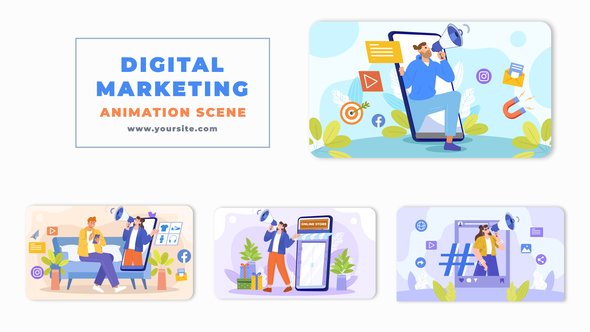 Digital Marketing Flat Character Animation Scene