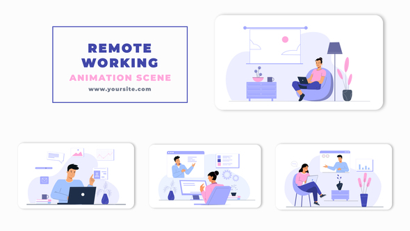 Remote Working Character Animation Scene