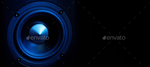 Multimedia acoustic sound speakers with blue neon lighting