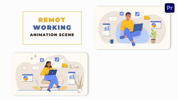 Flat Character Remote Working Premiere Pro Animation Scene