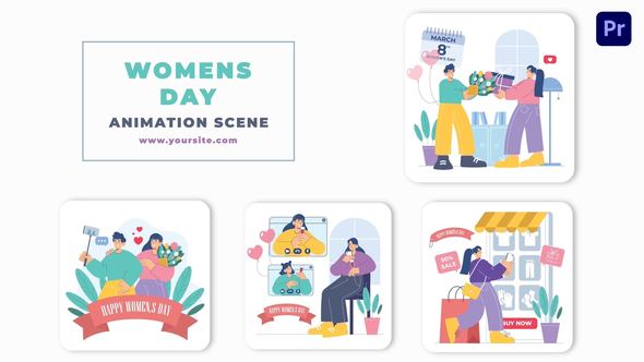 Flat Character Womens Day Animation Scene Premier Pro Template