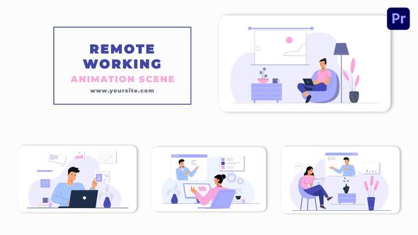 Remote Working Concept Premiere Pro Animation Scene