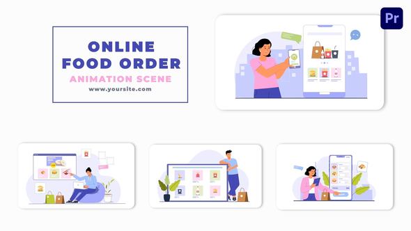 Flat Character Online Food Order Premiere Pro Animation Scene