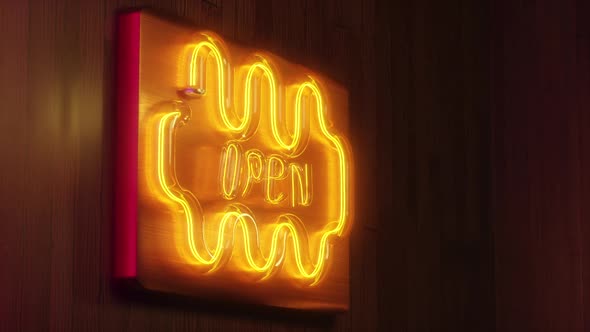 3d render illustration animation of OPEN neon sign in orange color