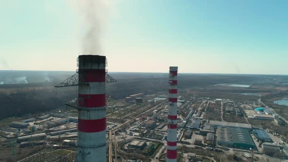 Aerial View of Smoking Chimneys of CHP Plant, Coal-fired Power Station