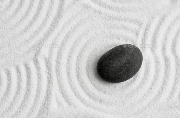 Zen Stone with White Sand Texture Background, Zen Garden with Rock Sea Stone on Sand,Zen like