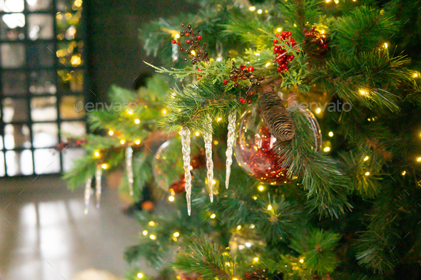 Christmas Tree With Vintage, Handmade Decorations, Lights And