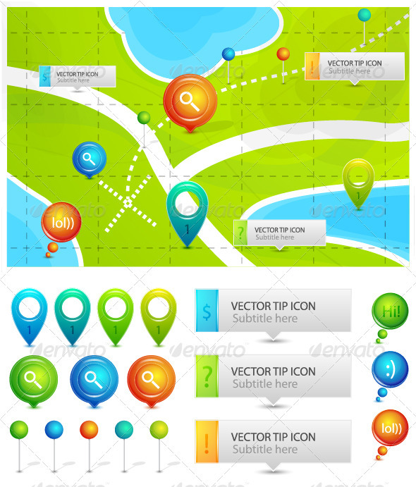 Vector map location icons - Travel Conceptual
