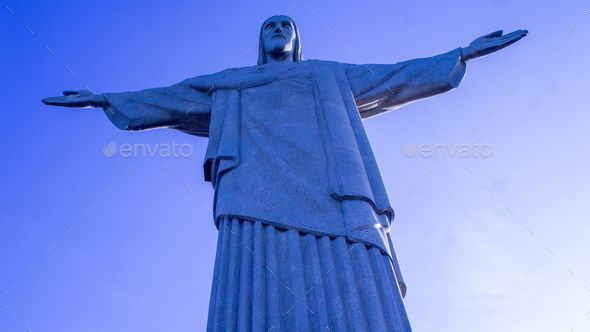 Christ the Redeemer with open arms. The most famous statue in the city of Rio de Janeiro Brazil